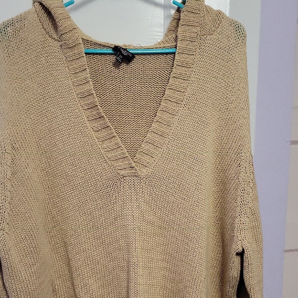 Tan Knit V-Neck Sweater
